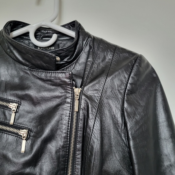 Bebe Black Zipper Genuine Leather Jacket - Picture 4 of 16
